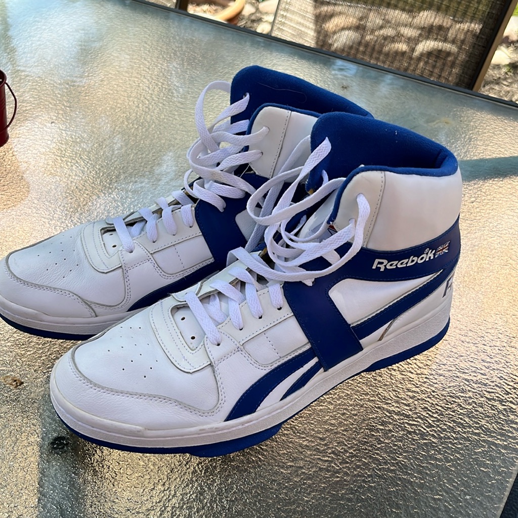 Men’ Reebok White Leather High Top Vintage Basketball Shoes Size 12